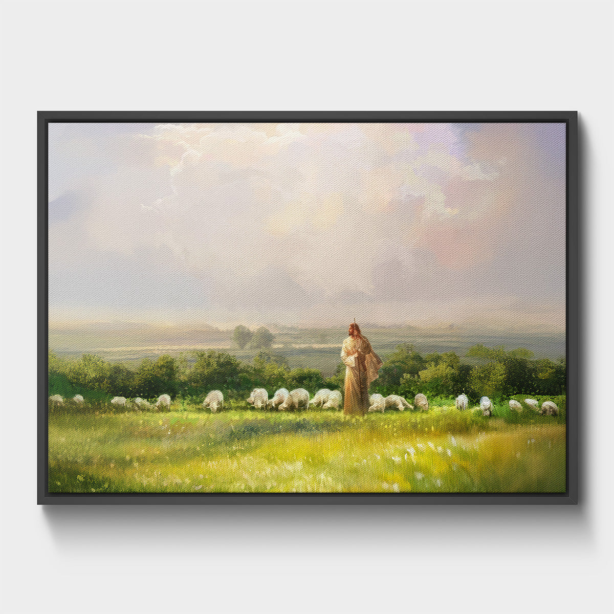 The Good Shepherd Christian wall art displayed in a serene home interior
