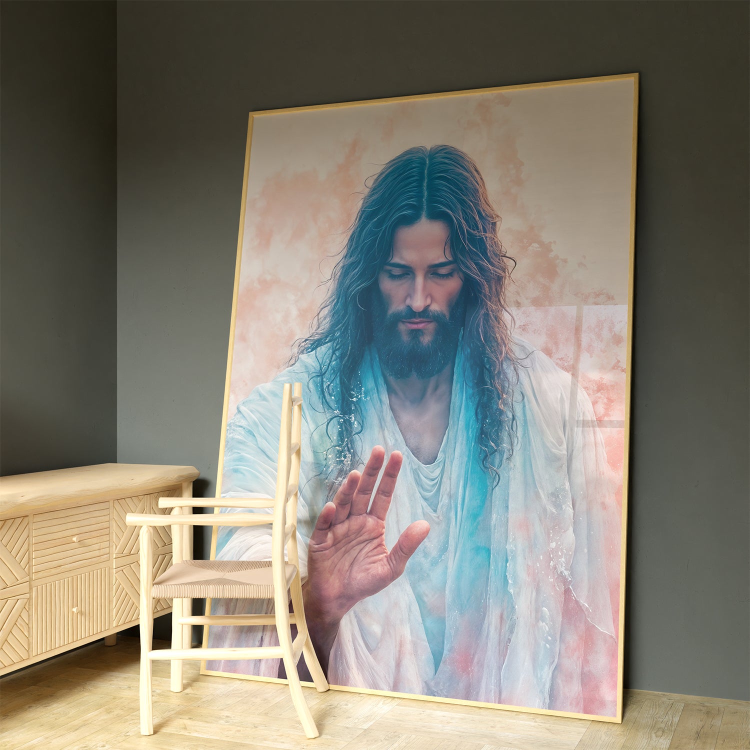Jesus Christ depicted in a detailed and emotional portrait, symbolizing love and grace.