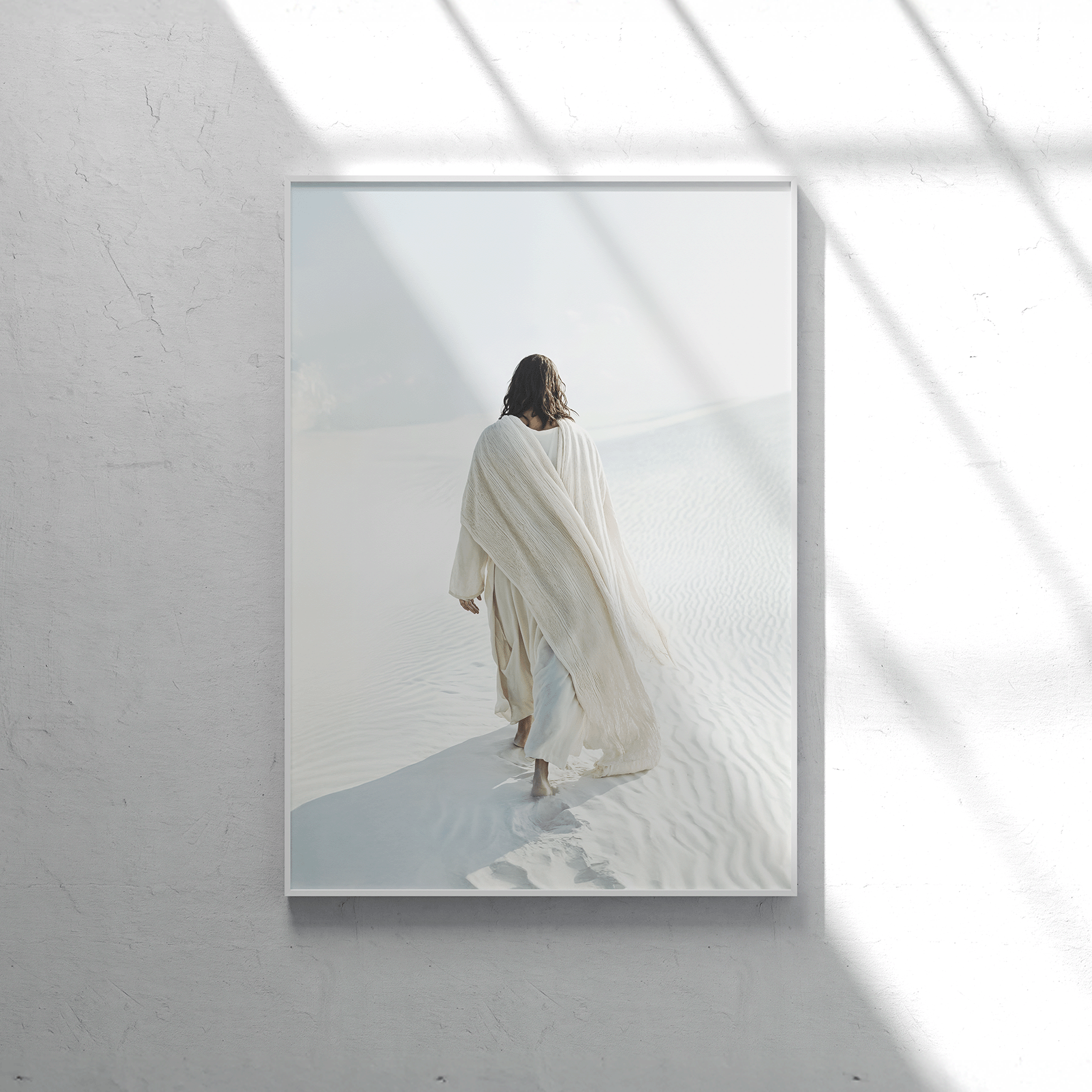 Inspirational fine art poster of Jesus in a serene desert landscape
