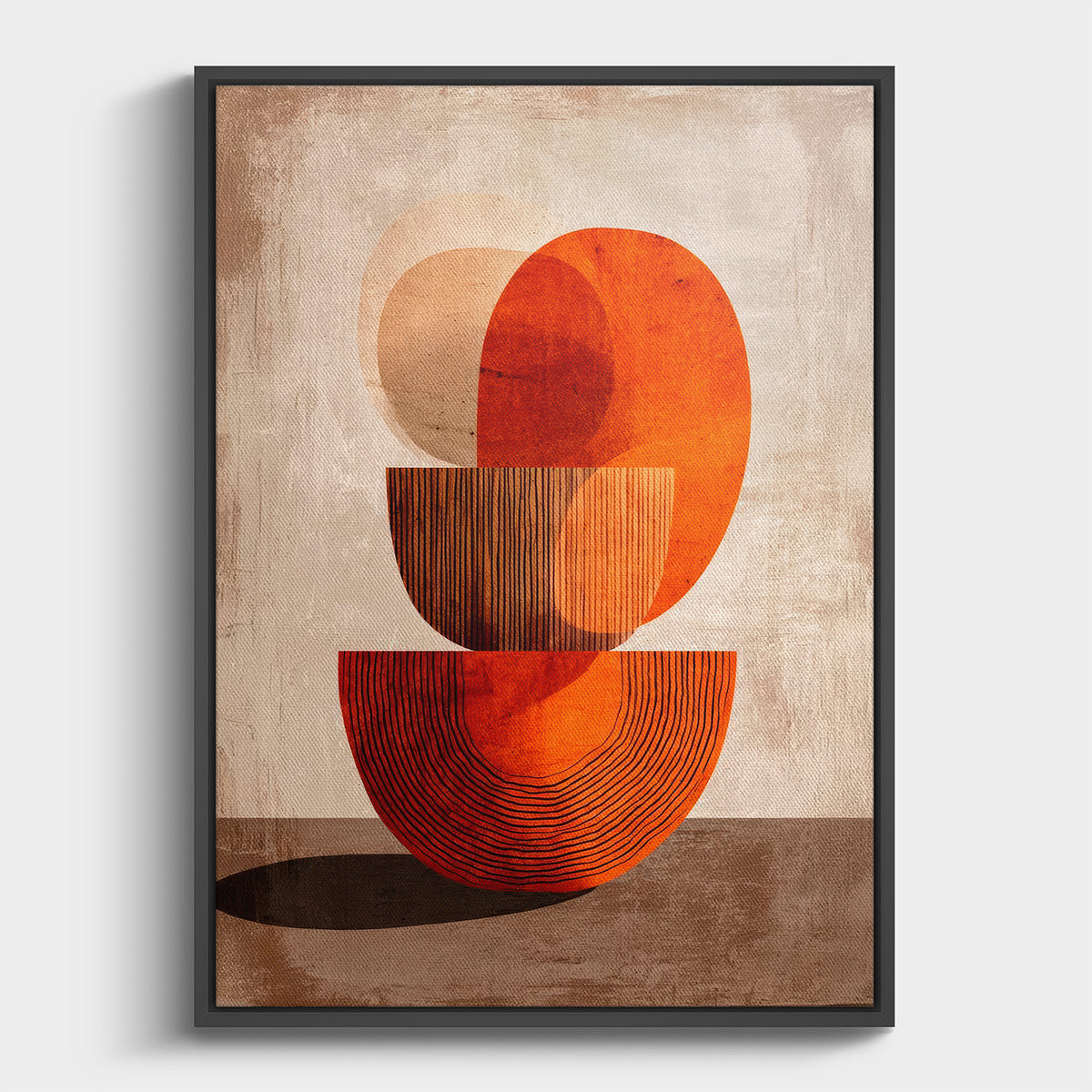 Abstract geometric artwork with warm earth tones and layered shapes, modern wall art