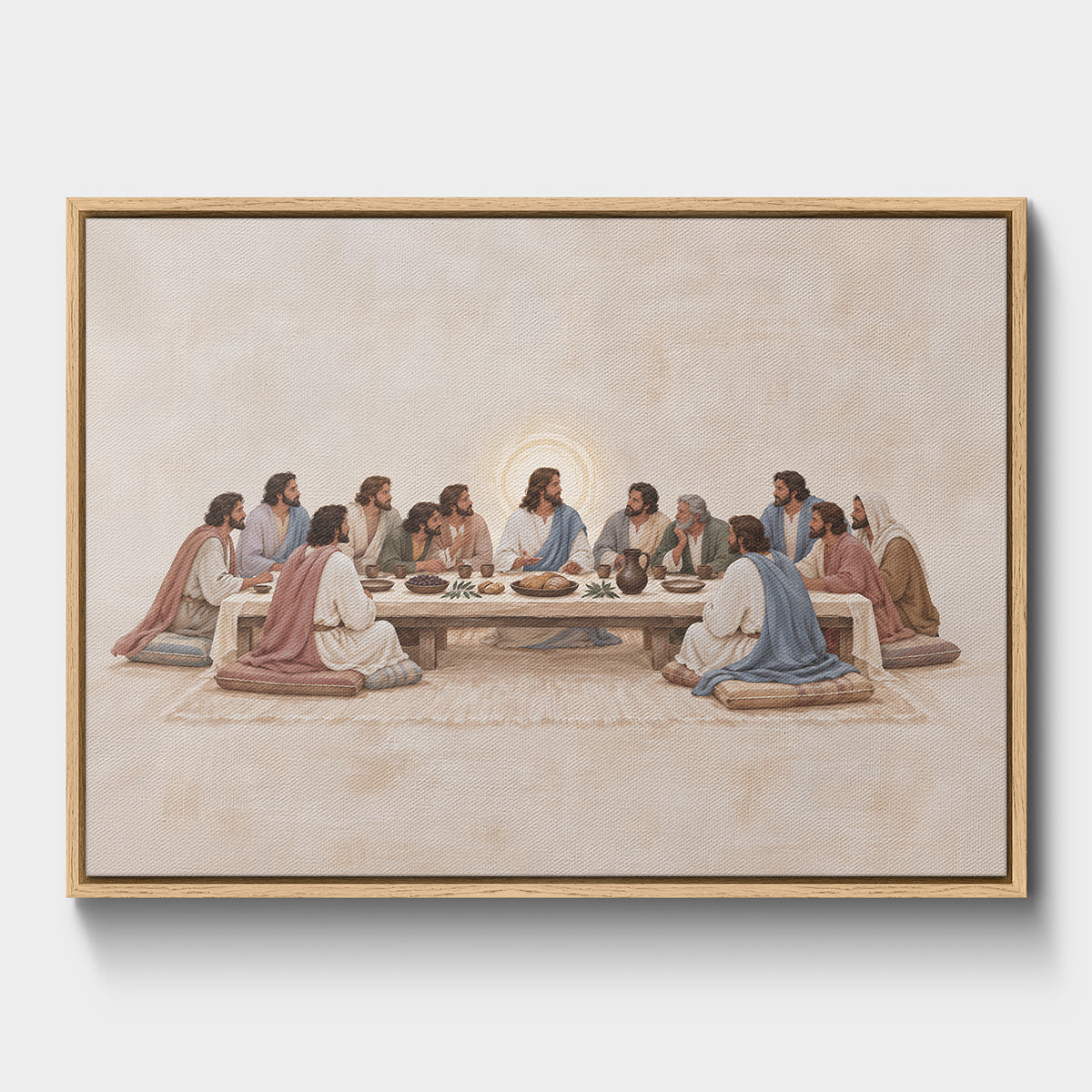 L'Ultima Cena Christian wall art depicting Jesus and the twelve disciples gathered around the table at the Last Supper.